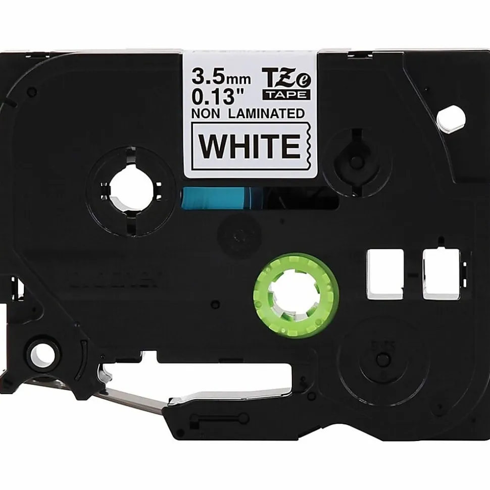 Brother P-touch TZeN201, Narrow Non-Laminated, ~1/8" x 26.2 ft (3.5mm x 8m), Black on White Label Tape