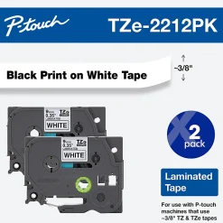Brother P-Touch TZE2212PK Laminated Label Tape, 26-1/4', Black, Pack Of 2 Rolls