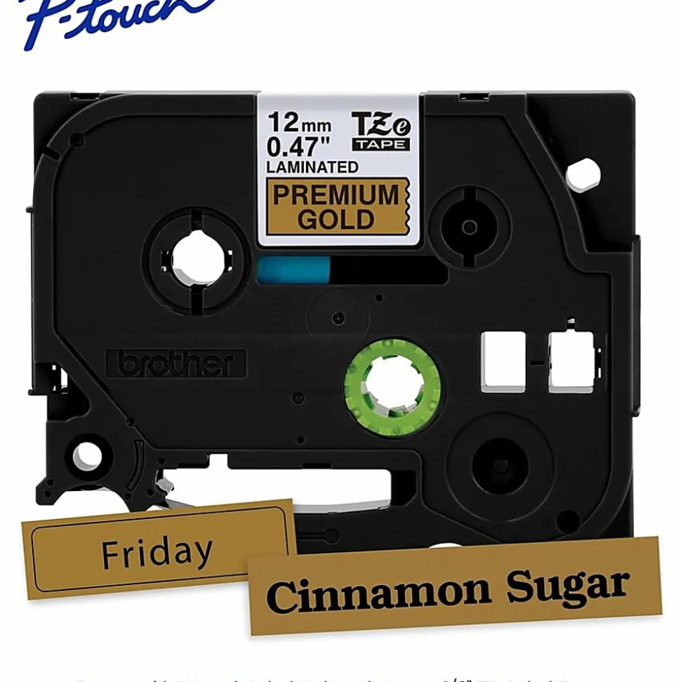 Brother P-touch TZePR831 Premium Glitter Laminated Label Tape, ~1/2" x 26.2 ft (12mm x 8m), Black on Gold