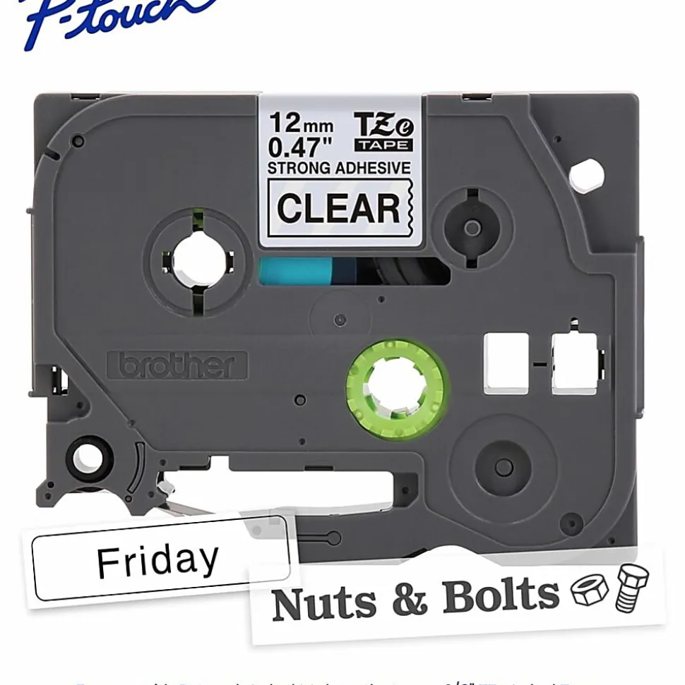 Brother P-Touch TZeS131, Strong Adhesive Laminated, ~1/2in x 26.2ft (12mm x 8m), Black on Clear Label Tape
