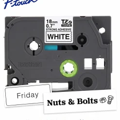 Brother P-Touch TZeS241, Strong Adhesive, Laminated, 0.7 in x 26.2 ft (18mm x 8m), Black on White Label Tape