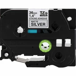 Brother P-Touch TzeS961, Strong Adhesive Laminated, ~1-1/2in x 26.2ft (36mm x 8m), Black on Matte Silver Label Tape