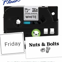Brother P-Touch TzeS261, Strong Adhesive Laminated, ~1-1/2in x 26.2ft (36mm x 8m), Black on White Label Tape