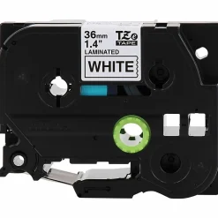 Brother P-Touch TzeS261, Strong Adhesive Laminated, ~1-1/2in x 26.2ft (36mm x 8m), Black on White Label Tape