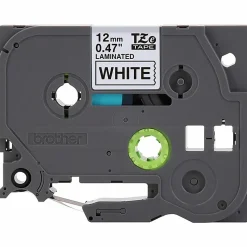 Brother P-touch TZeS231, Strong Adhesive, Laminated, 0.47 in x 26.2 ft (12mm x 8m), Black on White Label Tape