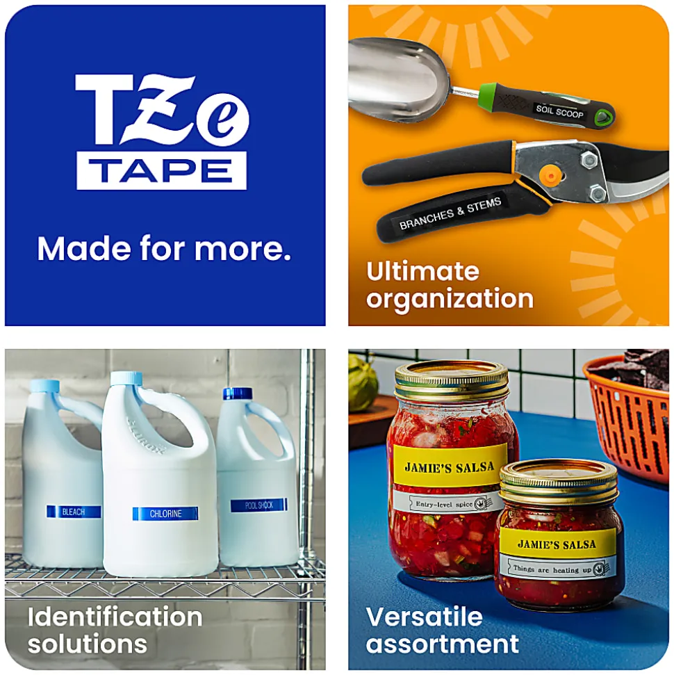 Brother P-Touch TZeS141, Strong Adhesive Laminated, ~3/4in x 26.2ft (18mm x 8m), Black on Clear Label Tape