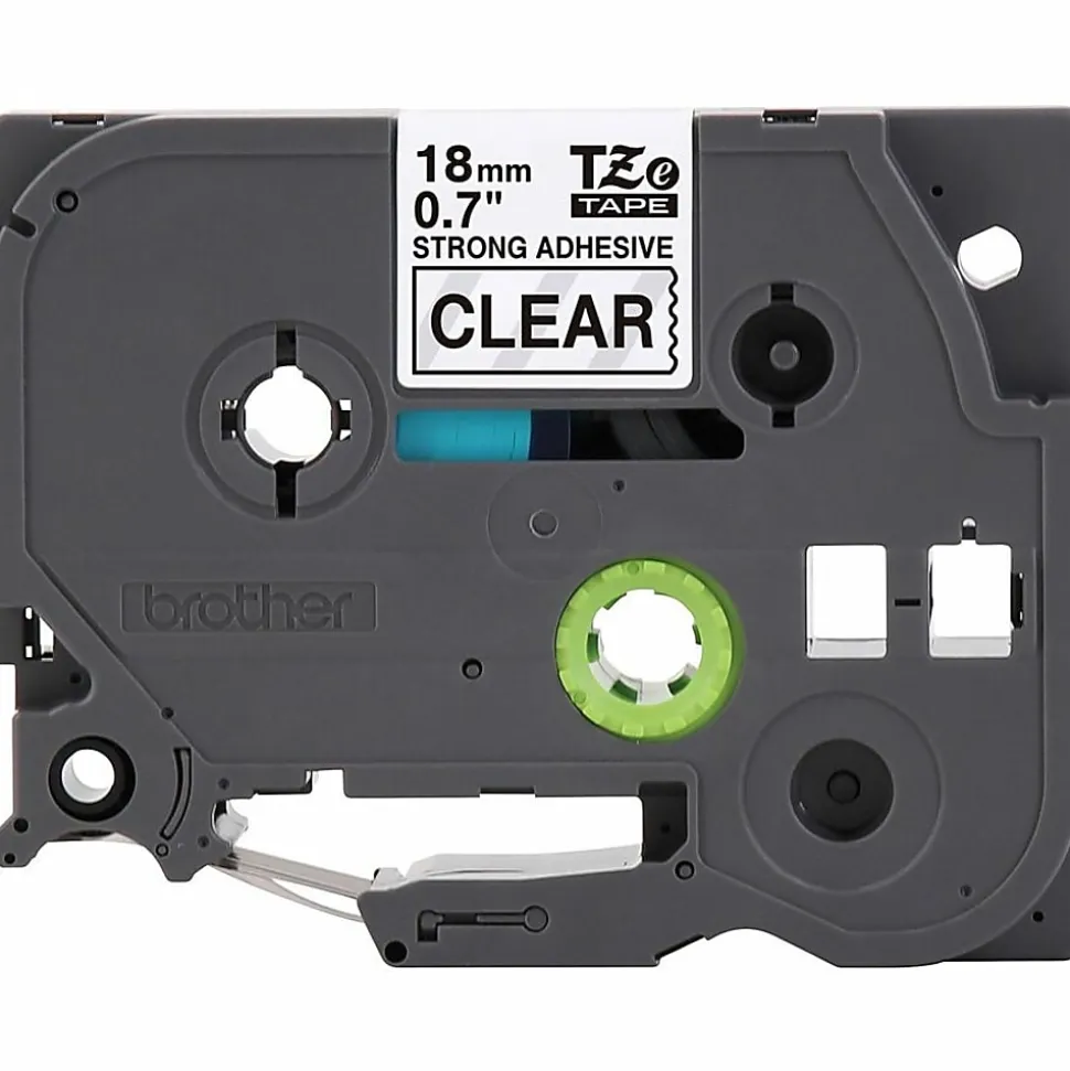 Brother P-Touch TZeS141, Strong Adhesive Laminated, ~3/4in x 26.2ft (18mm x 8m), Black on Clear Label Tape