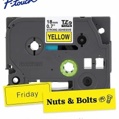 Brother P-Touch TzeS641, Strong Adhesive Laminated,~3/4in x 26.2ft (18mm x 8m), Black on Yellow Label Tape
