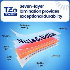 Brother P-Touch TZeS135, Strong Adhesive Laminated, ~1/2in x 26.2ft (12mm x 8m), White on Clear Label Tape