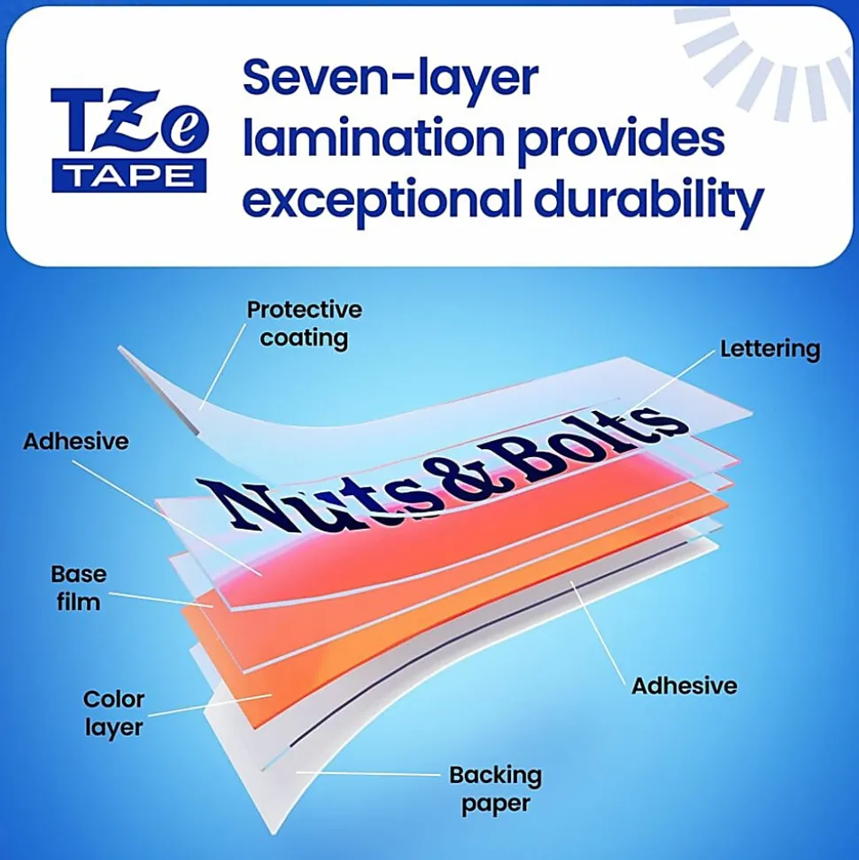 Brother P-Touch TZeS135, Strong Adhesive Laminated, ~1/2in x 26.2ft (12mm x 8m), White on Clear Label Tape