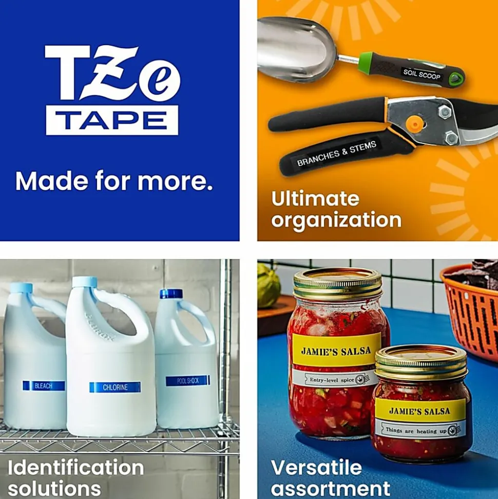 Brother P-Touch TZeS135, Strong Adhesive Laminated, ~1/2in x 26.2ft (12mm x 8m), White on Clear Label Tape