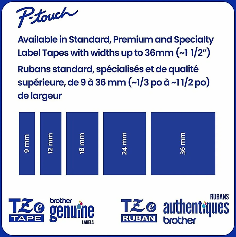 Brother P-Touch TzeS211, Strong Adhesive Laminated, ~1/4in x 26.2ft (6mm x 8m), Black on White Label Tape
