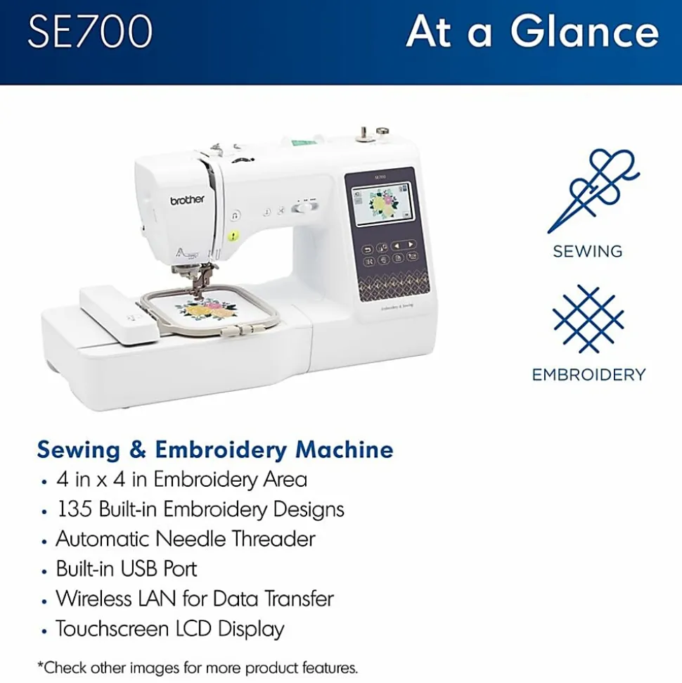 Brother SE700 Sewing and Embroidery Machine, Wireless LAN Connected, 135 Built-in Designs - SE700