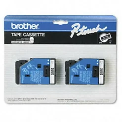 Brother TC-34Z White-On-Black Tapes, 0.38" x 25', Pack Of 2