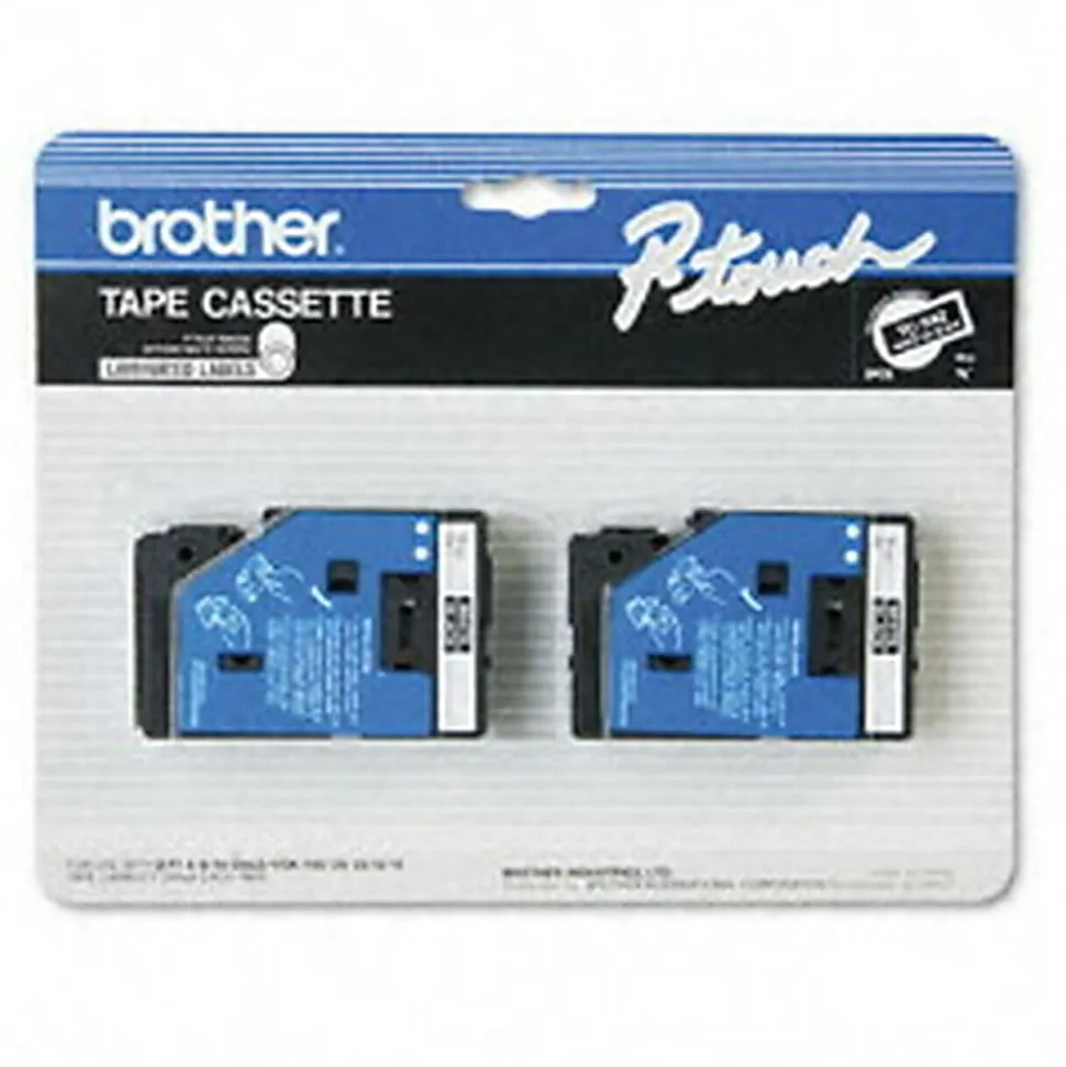 Brother TC-34Z White-On-Black Tapes, 0.38" x 25', Pack Of 2