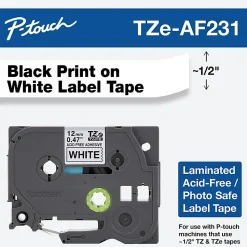 Brother TZ-AF231 Black-On-White Tape, 0.5