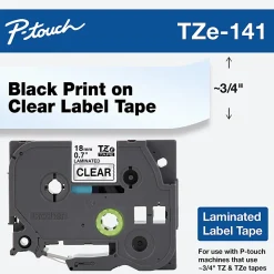 Brother TZe-141 Black-On-Clear Tape, 0.75