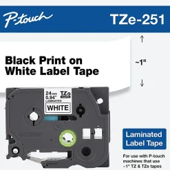 Brother TZe-251 Black-On-White Tape, 1