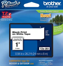 Brother TZe-251 Black-On-White Tape, 1