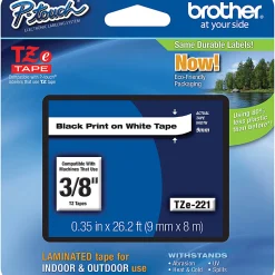 Brother TZe-221 Black-On-White Tape, 0.38