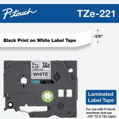Brother TZe-221 Black-On-White Tape, 0.38