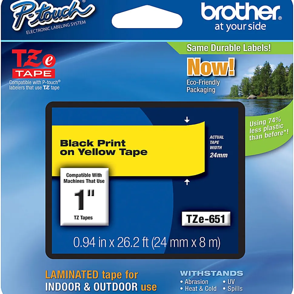 Brother TZe-651 Black-On-Yellow Tape, 1" x 26.2'