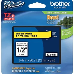 Brother TZe-631 Black-On-Yellow Tape, 0.5" x 26.2'