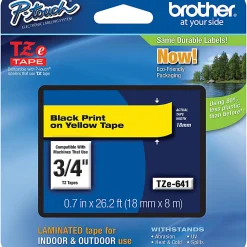 Brother TZe-641 Black-On-Yellow Tape, 0.75