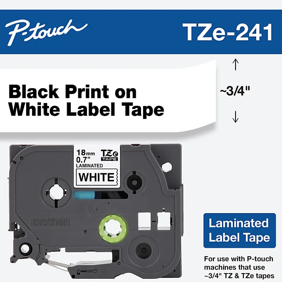 Brother TZe-241 Label Maker Tape, 3/4" x 26 3/16", White