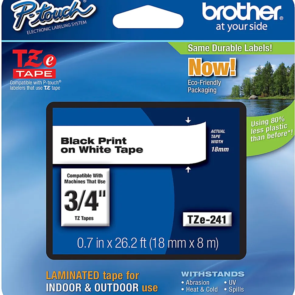 Brother TZe-241 Label Maker Tape, 3/4" x 26 3/16", White