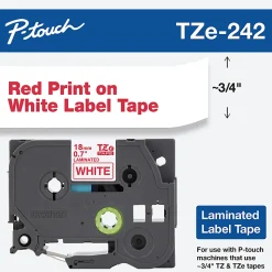 Brother TZe-242 Red-On-White Tape, 0.75