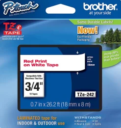 Brother TZe-242 Red-On-White Tape, 0.75
