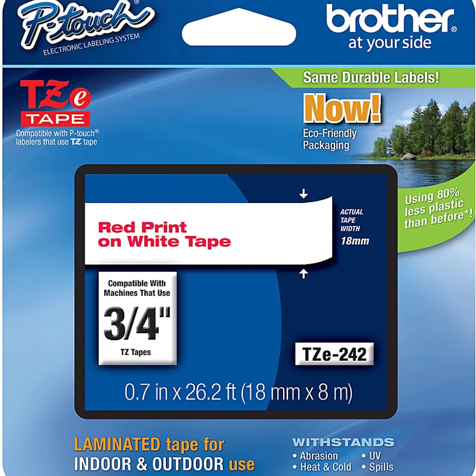 Brother TZe-242 Red-On-White Tape, 0.75" x 26.2'