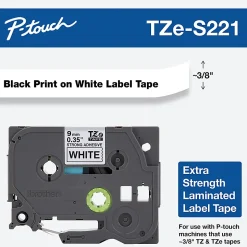 Brother TZe-S221 Black-On-White Industrial-Strength Tape, 0.38" x 26'