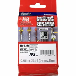 Brother TZe-S221 Black-On-White Industrial-Strength Tape, 0.38" x 26'