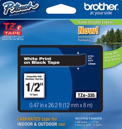 Brother TZe-335 White-On-Black Tape, 0.5