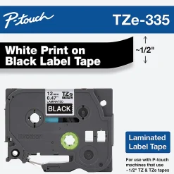 Brother TZe-335 White-On-Black Tape, 0.5