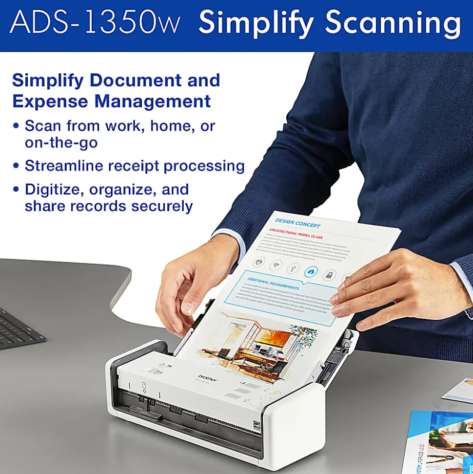 Brother Wireless Compact Desktop Scanner, ADS-1350W
