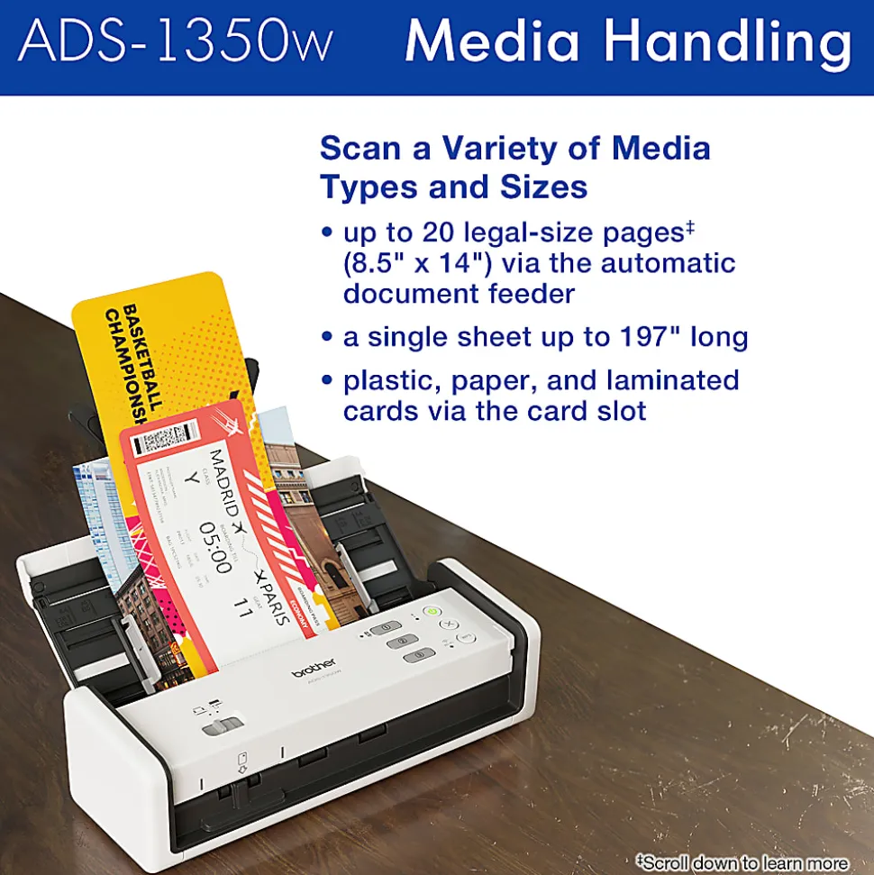 Brother Wireless Compact Desktop Scanner, ADS-1350W