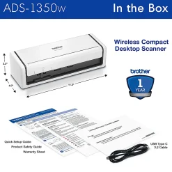 Brother Wireless Compact Desktop Scanner, ADS-1350W
