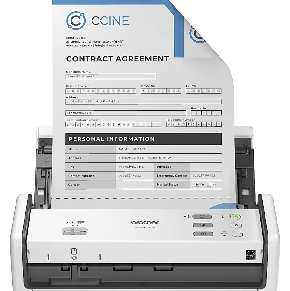 Brother Wireless Compact Desktop Scanner, ADS-1350W