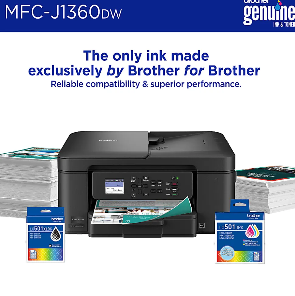 Brother Work Smart MFC-J1360DW Wireless Color Inkjet Printer, All-In-One Print/Scan/Copy, Best for home and home office