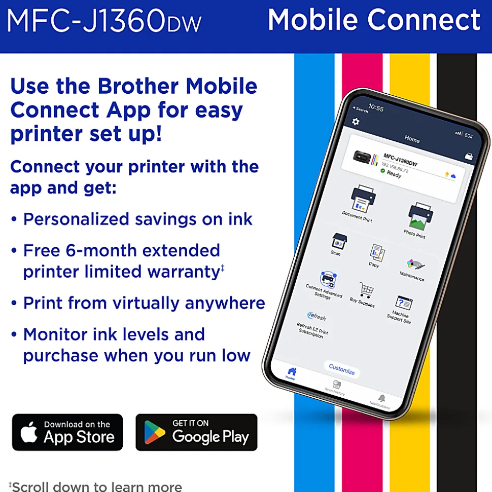 Brother Work Smart MFC-J1360DW Wireless Color Inkjet Printer, All-In-One Print/Scan/Copy, Best for home and home office