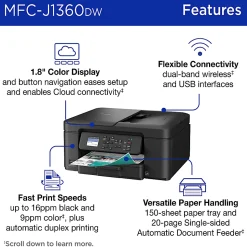 Brother Work Smart MFC-J1360DW Wireless Color Inkjet Printer, All-In-One Print/Scan/Copy, Best for home and home office