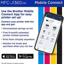 Brother Work Smart MFC-J1360DW Wireless Color Inkjet Printer, All-In-One Print/Scan/Copy, Best for home and home office