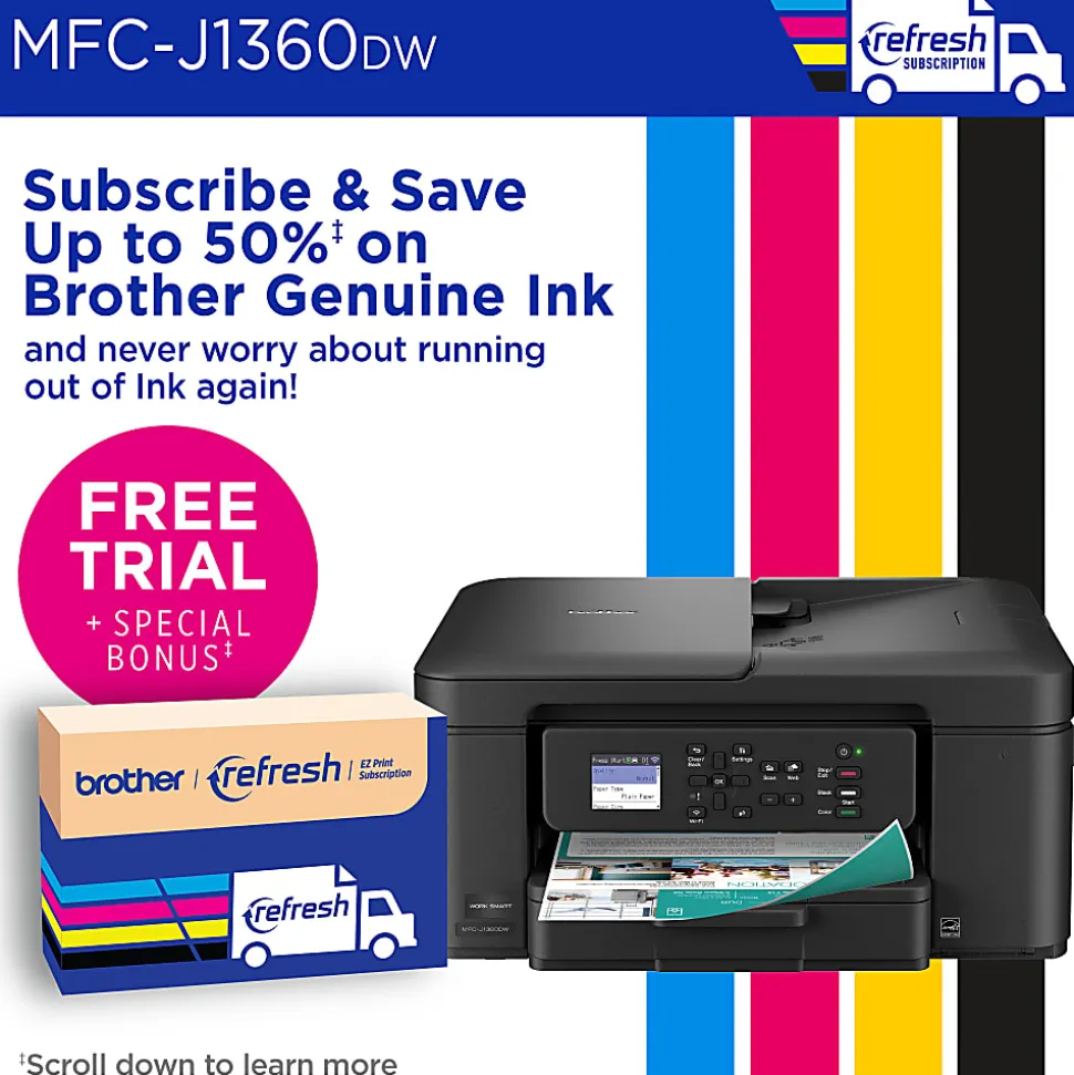 Brother Work Smart MFC-J1360DW Wireless Color Inkjet Printer, All-In-One Print/Scan/Copy, Best for home and home office