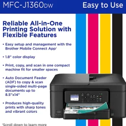 Brother Work Smart MFC-J1360DW Wireless Color Inkjet Printer, All-In-One Print/Scan/Copy, Best for home and home office