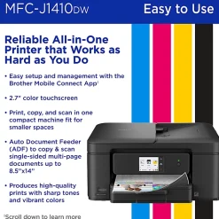 Brother Work Smart MFCJ1410DW Wireless Color Inkjet Printer, All-In-One Print/Scan/Copy, Best for home/small office