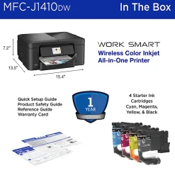 Brother Work Smart MFCJ1410DW Wireless Color Inkjet Printer, All-In-One Print/Scan/Copy, Best for home/small office