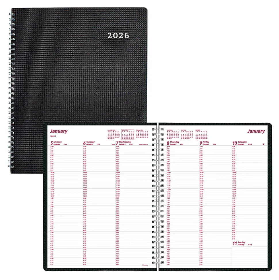 2026 Brownline® DuraFlex Weekly Appointment Planner, 11" x 8-1/2", 50% Recycled, Black, January To December, CB950V.BLK